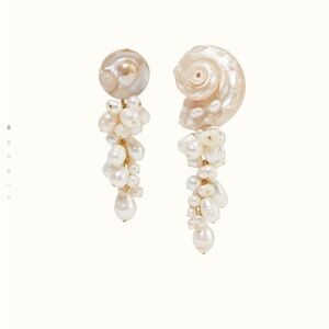 White Pearl & Shell Cluster Drop Earrings